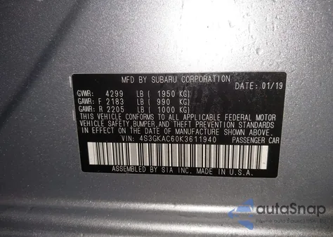 2019 Subaru Impreza 2.0I Premium из США, поврежденный, VIN 4S3GKAC60K3611940